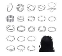 EHDWXVZM Juego de 22 Anillos de Plata Ajustables Para Mujer - Apilables Con Bolsa de Almacenamiento