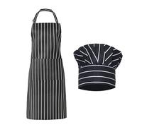 EHDWXVZM Juego de Cocina: Delantal a Rayas Blancas y Negras, Gorro de Chef, Mono Impermeable y Resistente al Aceite Con Bolsillos - Adecuado para Cocina y Cafetería