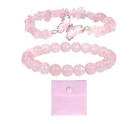 EHDWXVZM Pulseras De Cuarzo Rosa Natural De 2 Piezas, Bolsa De Almacenamiento De 1 Pieza, Hechas con Artesanía Única, Textura Natural, Adecuada para Mujeres Y Niñas.
