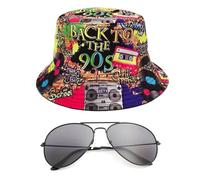 EHDWXVZM Sombrero de Pescador Vintage, Gafas de Sol y Sombrero para el Sol con Graffiti y Doble Cara, Ideal para Fiestas