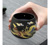 EHERDM 2 tazas de té de dragón y fénix que cambian de color con caja de embalaje de regalo, taza de té Zisha de arcilla morada, hecha a mano, juego de té Kung Fu sensible al calor, vasos de arena
