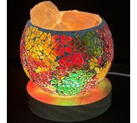 EHERDM Lámpara de cristal de mosaico de sal del Himalaya, lámpara de noche luminosa con 3 ajustes de intensidad de luz, enchufe USB, base de madera, difusor de aroma para yoga, spa, meditación, color