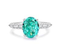 Eheringe Damen, Ringe Frauen Cool Ring mit 8X10mm Ovalem Paraíba- und Moissanit Silber 14K Weißgold Größe 58 (18.5)