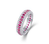 Eheringe Frauen, Ring Damen Eleganter Ring mit 0,87 Ct Labor Rubin und Moissanit Silber 14K Weißgold Größe 45 (14.3)
