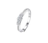 Eheringe, Weißgold Ring Hochzeit 14K Eleganter Dünner Ring mit Rundem Moissanit 4 mm Silber Größe 45 (14.3)