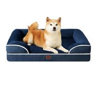 EHEYCIGA Cama Perro Grande 91x68x16cm, Colchon Perro Grandes Impermeable Lavable con Espuma Viscoelástica, Sofá Perro Desmontable, Azul Marino