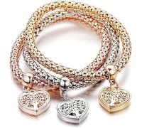 EHIOG 3 piezas Pulseras de árbol de la vida, Pulsera de cadena de maíz de oro/plata/oro rosa para mujer, Fabricado en acero inoxidable, es un excelente regalo para mamás y maestras.