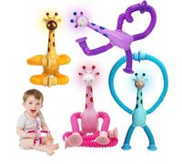 EHIOG 4 Piezas Juguete Telescópico con Ventosa, Juguete de Jirafa con Ventosa, para Niños Jirafa Educativos Telescópica Pop Tubes Regalos Educativos De Descompresión