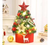 EHIOG Árbol de Navidad Artificial 45cm,Mini árbol de Navidad Artificial, con Grembiule Albero Pigne Stelle Ornamenti Natalizi, Mini Christmas Tree per Natale Decorazioni Tavola