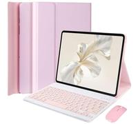EHLCYS Funda con Teclado para Huawei Honor Pad 9 12,1 Pulgadas Tableta, Español Ñ Teclado Bluetooth Inalámbrico Magnético Desmontable, Funda Ultrafina PU con Soporte & Ratón,Rosado