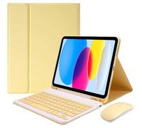 EHLCYS Funda con Teclado para iPad (A16) 11ª Generación 11 Pulgadas (2025)/iPad 10ª Generación 10,9 Pulgadas, Español Ñ Teclado Desmontable, Funda Ultrafina con Soporte para Lápiz Y Ratón,Amarillo
