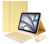 EHLCYS Funda con Teclado para iPad Air 11 Pulgadas (M3/M2 7ª/6ª generación), iPad Air 5ª/4ª Gen 10,9 Pulgadas, Español Teclado Extraíble, Funda Ultrafina con Soporte para Lápiz Y Ratón,Amarillo