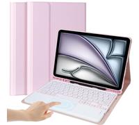 EHLCYS Funda con Teclado para iPad Air 13 Pulgadas (M2, 2024) & iPad Pro 12.9 (6ª 2022/5ª 2021/4ª 2020/3ª 2018 Gen), Teclado Español Ñ Retroiluminado 7 Colores Desmontable con Trackpad,Rosado