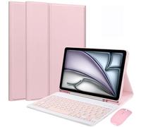 EHLCYS Funda con Teclado para iPad Mini 7ª Generación (A17 Pro) 2024 & Mini 6ª Gen 8,3 Pulgadas 2021 Bluetooth Inalámbrico Desmontable Lindo Español Ñ Teclado Colorido con Portalápices Y Mouse,Rosado