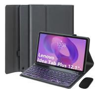 EHLCYS Funda con Teclado para Lenovo Idea Tab Plus 12,1 Pulgadas/Tab K12 2025 (TB361ZU/TB361FU), Español Ñ Teclado Bluetooth Extraíble Retroiluminación 7 Colores, Funda Ultrafina & Ratón,Negro