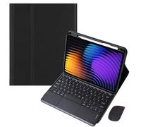 EHLCYS Funda con Teclado para Xiaomi Pad 7/ Pad 7 Pro 11.2 Pulgadas 2024, Bluetooth Desmontable con Touchpad Teclado Español Ñ, Tapa Trasera De TPU Suave Ultrafina con Portalápices Y Ratón,Negro