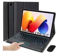 EHLCYS Funda con Teclado para Xiaomi Redmi Pad 2 Pro 12.1'' 2025/Mi Pad Pro 2024/Xiaomi Poco Pad 12.1'', Teclado Bluetooth Panel Táctil Desmontable Retroiluminado En 7 Colores con Ratón,Negro