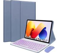 EHLCYS Funda con Teclado para Xiaomi Redmi Pad 2 Pro 12.1'' 2025/Mi Pad Pro 2024/Xiaomi Poco Pad 12.1'', Español Ñ Teclado Bluetooth Desmontable con Retroiluminación 7 Colores con Ratón,Púrpura