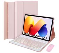 EHLCYS Funda con Teclado para Xiaomi Redmi Pad 2 Pro 12.1'' 2025/Mi Pad Pro 2024/Xiaomi Poco Pad 12.1'', Español Ñ Teclado Bluetooth Desmontable con Retroiluminación 7 Colores con Ratón,Rosado