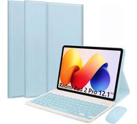 EHLCYS Funda con Teclado para Xiaomi Redmi Pad 2 Pro 12.1'' 2025/Mi Pad Pro 2024/Xiaomi Poco Pad 12.1'', Español Ñ Teclado Bluetooth Desmontable, Funda Ultradelgada Multiángulo y Ratón,Azul