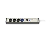 EHMANN 0616x0a048001 Master/Slave Pro - Regleta de Aluminio (4 enchufes (1 Maestro, 3 esclavos), 1 Esclavo USB, umbral de conmutación Ajustable de 7-100 W, Cable de alimentación de 1,5 m