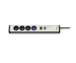 EHMANN 0616x0a048001 Master/Slave Pro - Regleta de Aluminio (4 enchufes (1 Maestro, 3 esclavos), 1 Esclavo USB, umbral de conmutación Ajustable de 7-100 W, Cable de alimentación de 1,5 m