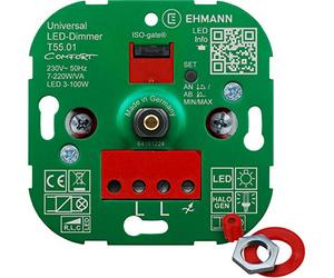 EHMANN 5500x0100 T55.01 Comfort - Regulador de Intensidad Universal (tecnología ISO-Gate, atenuador Giratorio Empotrado, atenuación Seleccionable, Potencia: LED 3-100 W, 7-220 W/VA)