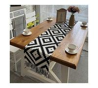 EHOMERY Camino para Mesa Camilla, Manteles Individuales Blanco Negro o Rompecabezas geométrico con borlas Caminos de Mesa Linen