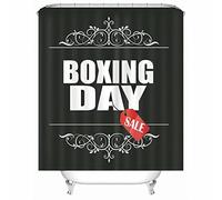 EHOMERY Cortinas para La Ventana del Baño Cortina Ducha Forma L Venta del Día del Boxeo Cortinas De Baño Holder Cortina De Ducha Grande Polyester Negro Ojales De Acero Inoxidable, 180X200Cm