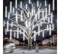 Ehomfory Luces Navidad Exterior, 11,8 Pulgadas 15 Tubos 540 LED Lluvia de Meteoritos, LED Nieve Cayendo Carámbano Cascada Luz para Árbol de Navidad Boda Decoración Fiesta, Enchufe UL