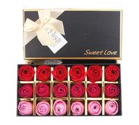 EHOTER 18 jabones de baño perfumados con flores de rosa, aceite esencial, jabón con forma de pétalos de rosa, el mejor regalo para aniversario, boda, día de San Valentín, día de la madre (rojo)
