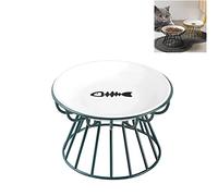 EHOTER 2023 - Plato de cerámica elevado para gatos con soporte de metal, apto para alimentos, agua, antivómitos, plato de cerámica poco profundo para gatos y perros pequeños (estante verde, plato de