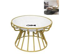 EHOTER 2023 - Plato de cerámica elevado para gatos con soporte de metal, apto para alimentos, agua, antivómitos, plato de cerámica poco profundo para gatos y perros pequeños (estante dorado, plato de