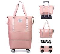 EHOTER Bolsa de viaje plegable expandible con ruedas, bolsa de viaje de fin de semana con ruedas desmontables para mujeres y hombres, bolsa de viaje para fin de semana, Pink