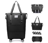 EHOTER Bolsa de viaje plegable expandible con ruedas, bolsa de viaje de fin de semana con ruedas desmontables para mujeres y hombres, bolsa de viaje para fin de semana, Black