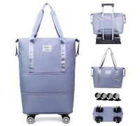 EHOTER Bolsa de viaje plegable expandible con ruedas, bolsa de viaje de fin de semana con ruedas desmontables para mujeres y hombres, bolsa de viaje para fin de semana, Blue