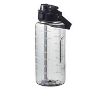 EHOTER Botellas de agua de 2 L, botella portátil de gran capacidad con asa, botellas de agua deportivas con popote y marcador de tiempo, botella de bebidas a prueba de fugas para exteriores (negro)
