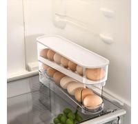 EHOTER Caja de almacenamiento para huevos con ruedas automáticas, 2 niveles, dispensador de huevos con tapa, para el hogar, cocina, encimera, armario (1 unidad)