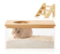 EHOTER Caja de baño de arena para hámster 2024, jerbo de arena, baño de arena, baño de polvo de hámster, caja de arena para hámster, accesorios para hámster (M: rectángulo + escalera)