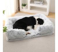 EHOTER Cama ortopédica grande para perros, cama extraíble y lavable, funda protectora para sofá, bordes elevados, suave y suave, cojín antiestrés para perros (S, gris)