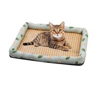 EHOTER Cama refrescante de ratán para mascotas, cama refrescante para mascotas con tejido de ratán resistente al calor, transpirable, cuadrada, lavable, con borde para perros y gatos (aguacate, 40 x