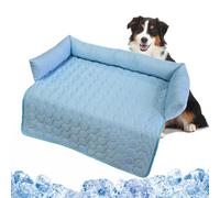 EHOTER Cama refrescante para mascotas, cama de sofá para perro, con tela de seda helada, almohadilla de gel duradera antiarañazos para perros, gatos en verano caluroso, lavable a máquina (azul, 90 x