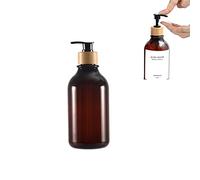 EHOTER Dispensador de jabón de tarro ámbar grueso de 500 ml con superficie brillante con bomba de madera de bambú negro, dispensador de botellas redondas Boston con bomba a prueba de óxido para jabón