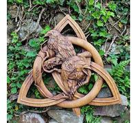 EHOTER Estatua de runa para decoración de pared, adorno de madera de cuervo en el nudo mágico, dioses paganos nórdicos, esculturas de jardín, escultura de jardín para interiores y exteriores, para