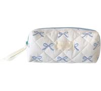 EHOTER Estuche para lápices con lazo, bolsa de maquillaje acolchada con cremallera, bonita bolsa de almacenamiento, bolsas portátiles para brochas de maquillaje, hogar, escuela, viajes, estudio, Azul