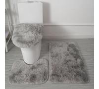 EHOTER Juego de 3 alfombras de baño de microfibra suave, antideslizante, funda de asiento de inodoro de felpa esponjosa con parte trasera de franela de punto de PVC para baño, tapete absorbente de