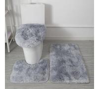 EHOTER Juego de 3 alfombras de baño de microfibra suave, antideslizante, funda de asiento de inodoro de felpa esponjosa con parte trasera de franela de punto de PVC para baño absorbente de agua (gris)