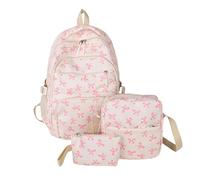 EHOTER Juego de 3 mochilas con lazos, mochila estética coqueta, mochila ligera de viaje, mochila escolar, mochila kawaii para niñas adolescentes, rosa, Small
