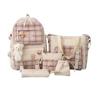 EHOTER Juego de 5 mochilas escolares para adolescentes y niñas, de gran capacidad, bonita mochila escolar kawaii con pin y accesorios, mochila estética para libros escolares, Pink, L, Informal