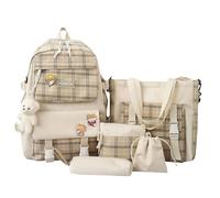 EHOTER Juego de 5 mochilas escolares para adolescentes y niñas, de gran capacidad, bonita mochila escolar kawaii con pin y accesorios, mochila estética para libros escolares, Khaki, L, Informal